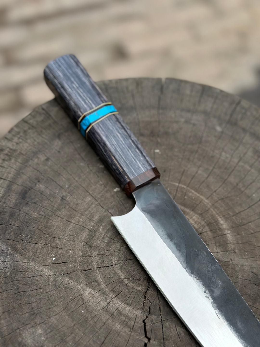 Japanese Gyuto Chef Knife 8” – Kurouchi Finish Blade with Wa Handle, Traditional Meiji Style