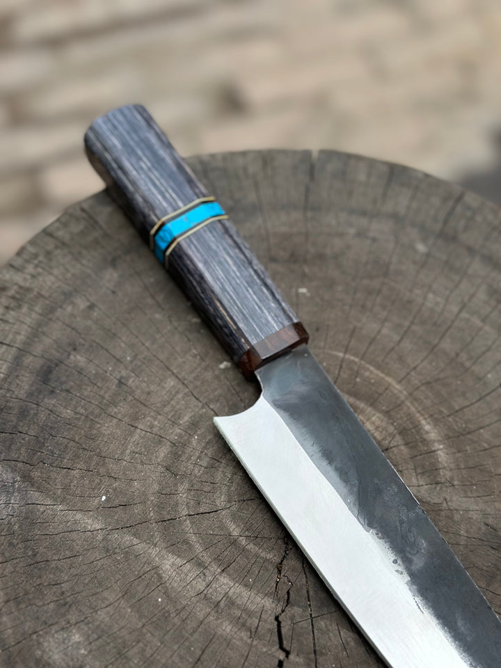Japanese Gyuto Chef Knife 8” – Kurouchi Finish Blade with Wa Handle, Traditional Meiji Style
