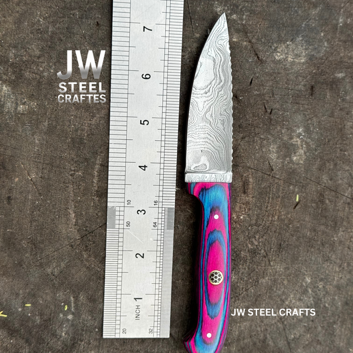Twilight Resin Bushcraft Knife 8" Pink &amp; Blue Pakka Wood Handle | JW SteelCrafts