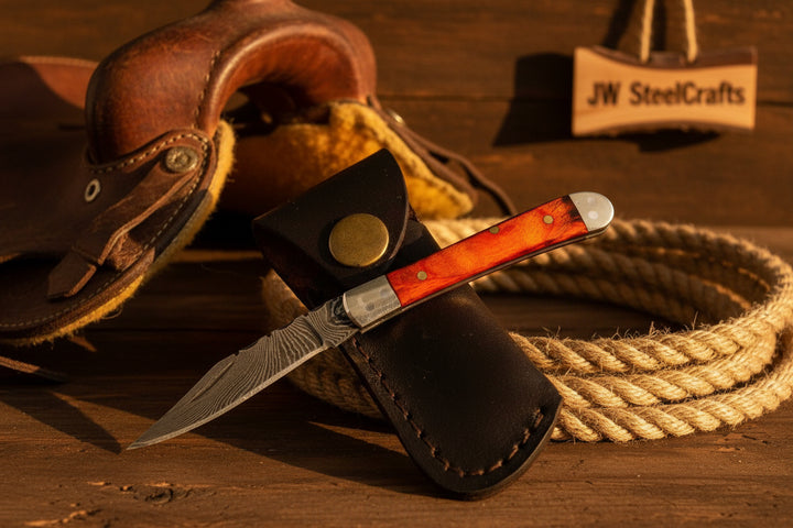 Redsaddle Folding Knife 7" Handmade Damascus Steel Pocket Knife