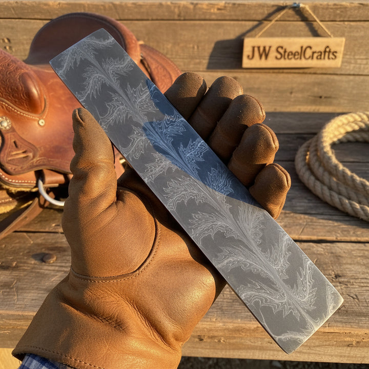 Frostleaf Damascus Billet 14" Handmade Feather Leaf Pattern