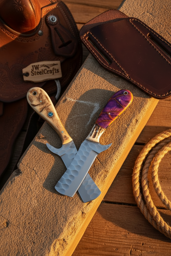Canyon Trail Bull Cutter Set 8" Handmade Dimple-Textured Carbon Duo