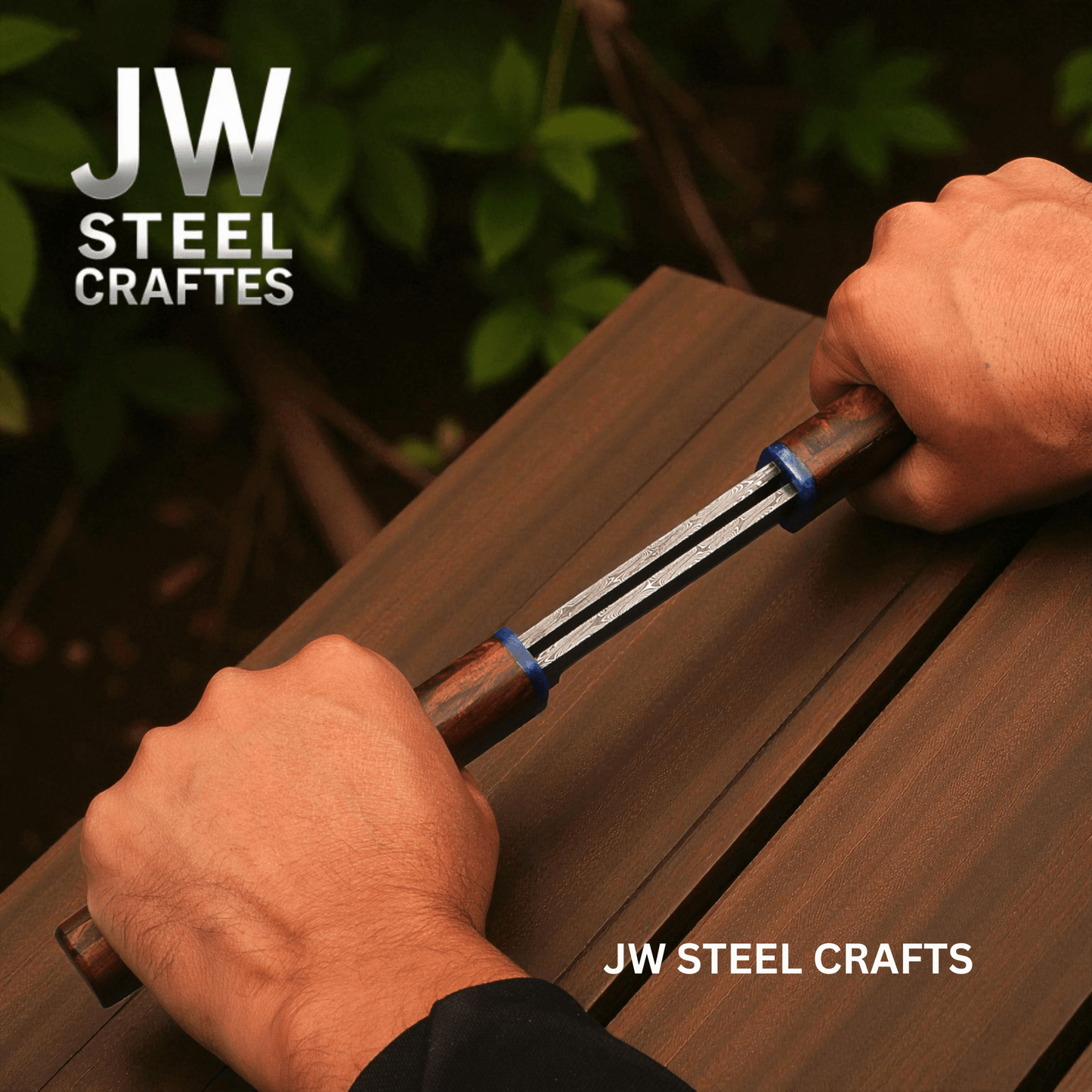 Handmade Damascus Steel Utility Knife with Rosewood Handle & Interlocking Scabbard handmade Chef Knife by JW SteelCrafts