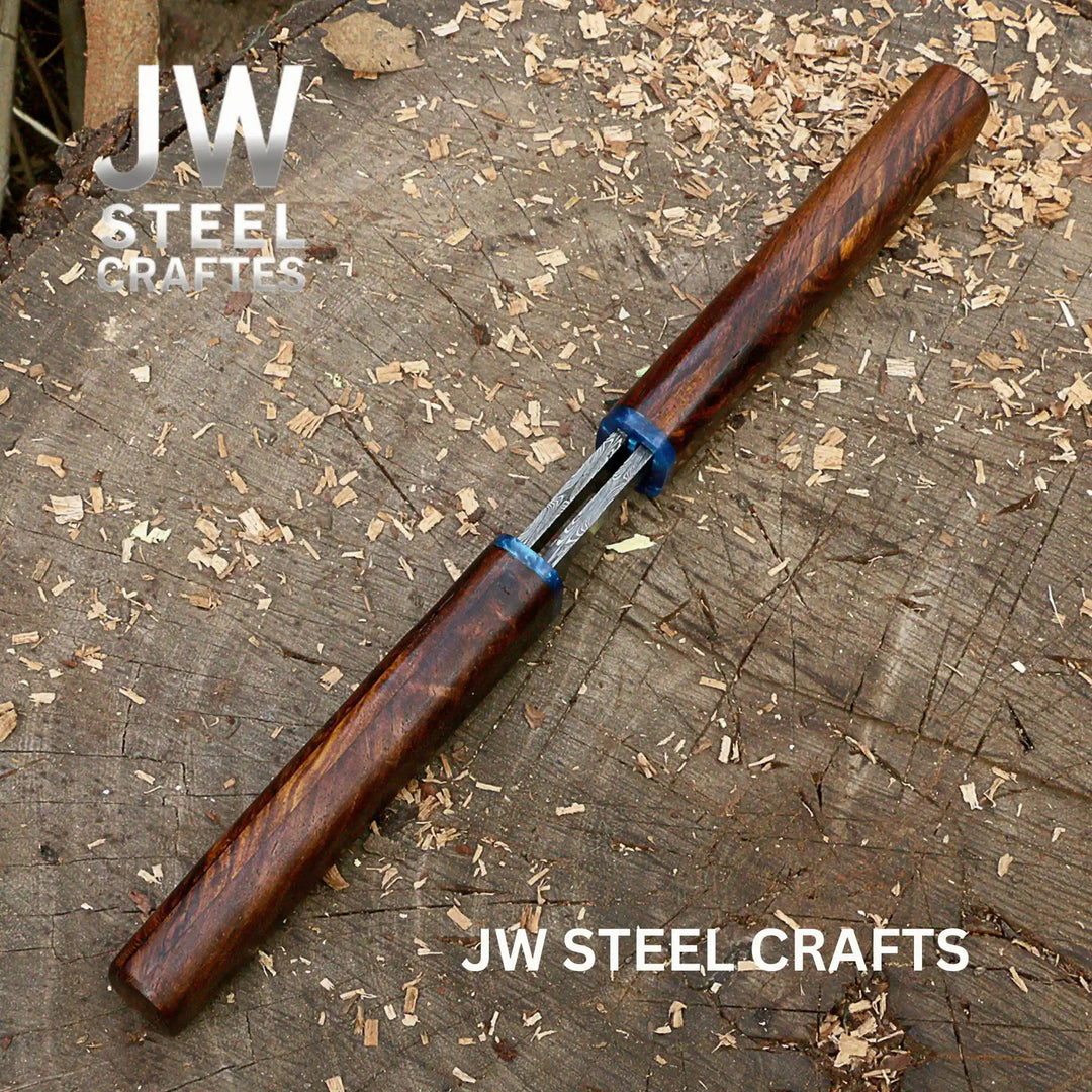 3 - Piece Handmade Knife Set — 5 - Inch Damascus Utility Blades with Rosewood Handles &amp; Interlocking Scabbard handmade Skinner Knife by JW SteelCrafts