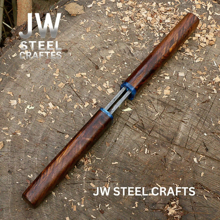 3 - Piece Handmade Knife Set — 5 - Inch Damascus Utility Blades with Rosewood Handles &amp; Interlocking Scabbard handmade Skinner Knife by JW SteelCrafts
