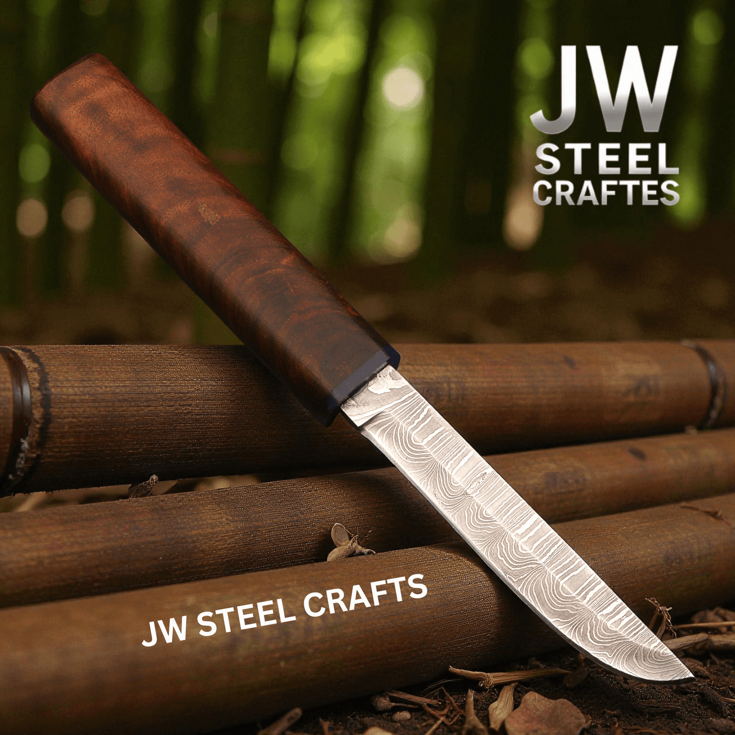 Handmade Damascus Steel Utility Knife with Rosewood Handle & Interlocking Scabbard handmade Chef Knife by JW SteelCrafts