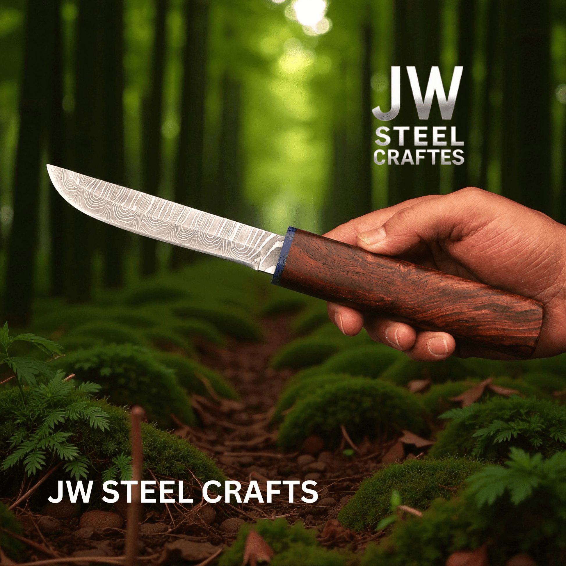 Handmade Damascus Steel Utility Knife with Rosewood Handle & Interlocking Scabbard handmade Chef Knife by JW SteelCrafts