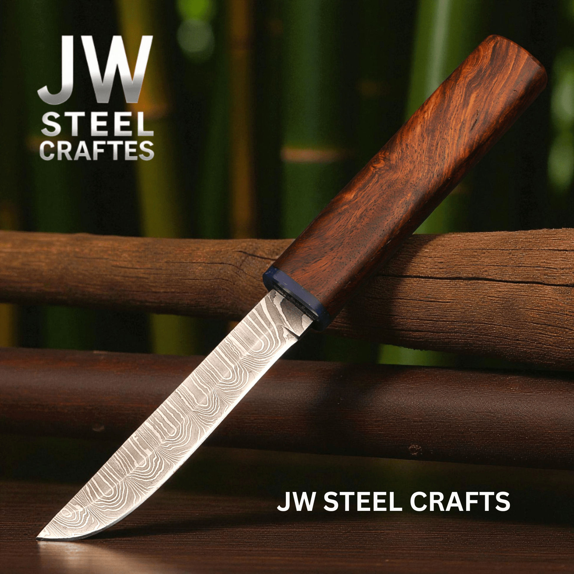 Handmade Damascus Steel Utility Knife with Rosewood Handle & Interlocking Scabbard handmade Chef Knife by JW SteelCrafts