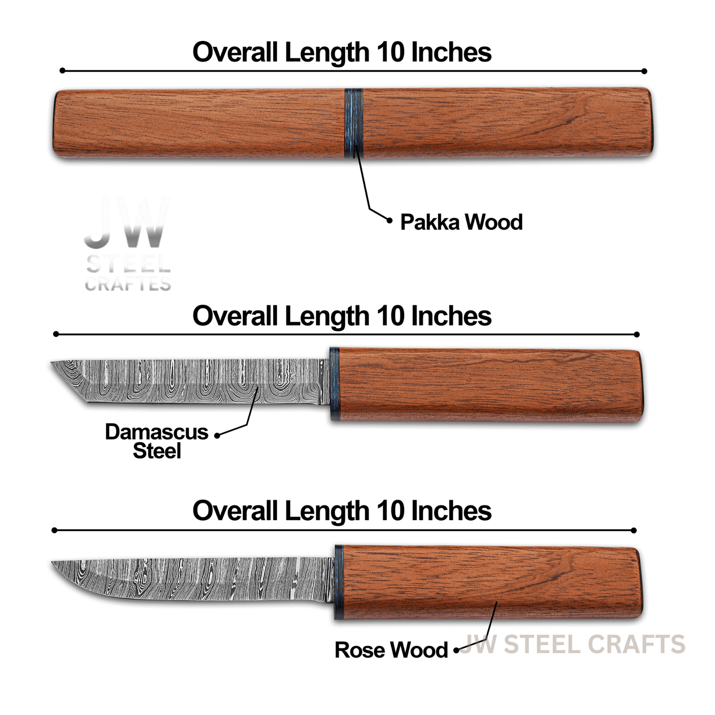 Handmade Damascus Steel Utility Knife with Rosewood Handle & Interlocking Scabbard handmade Chef Knife by JW SteelCrafts