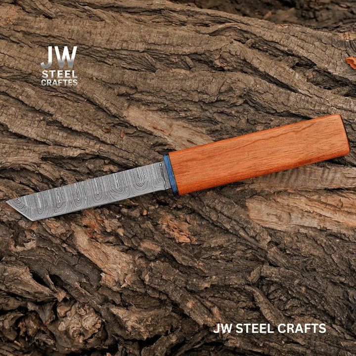 3 - Piece Handmade Knife Set — 5 - Inch Damascus Utility Blades with Rosewood Handles &amp; Interlocking Scabbard handmade Skinner Knife by JW SteelCrafts