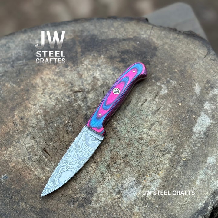 Twilight Resin Bushcraft Knife 8" Pink &amp; Blue Pakka Wood Handle | JW SteelCrafts