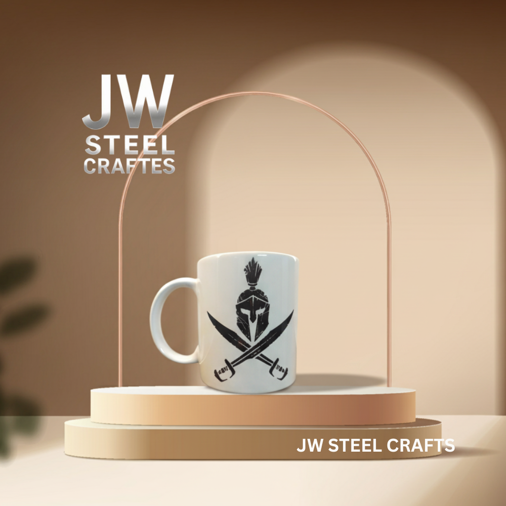 White Ceramic Mug with Heritage Art Print – Handcrafted Coffee Cup | JW Steel Crafts