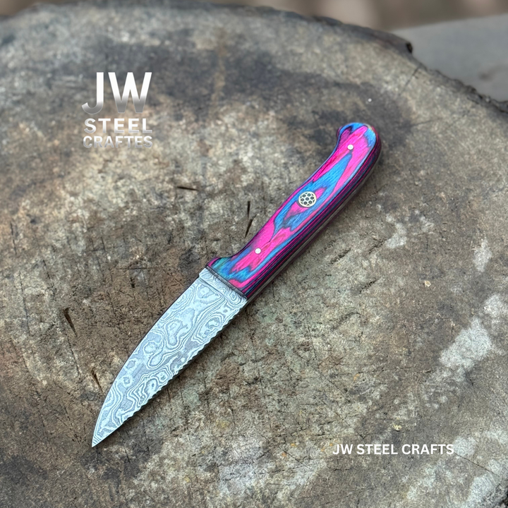 Twilight Resin Bushcraft Knife 8" Pink &amp; Blue Pakka Wood Handle | JW SteelCrafts