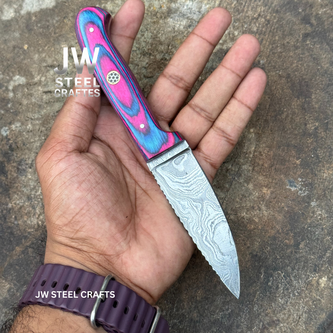 Twilight Resin Bushcraft Knife 8" Pink &amp; Blue Pakka Wood Handle | JW SteelCrafts