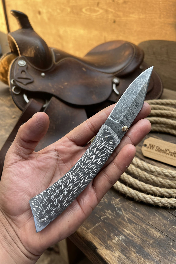 Forgehammer Folder Knife 8" Handmade All-Steel Damascus Liner Lock