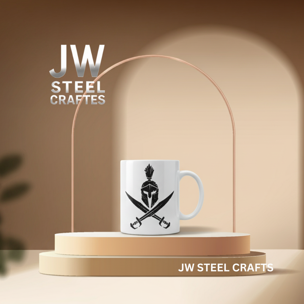 White Ceramic Mug with Heritage Art Print – Handcrafted Coffee Cup | JW Steel Crafts