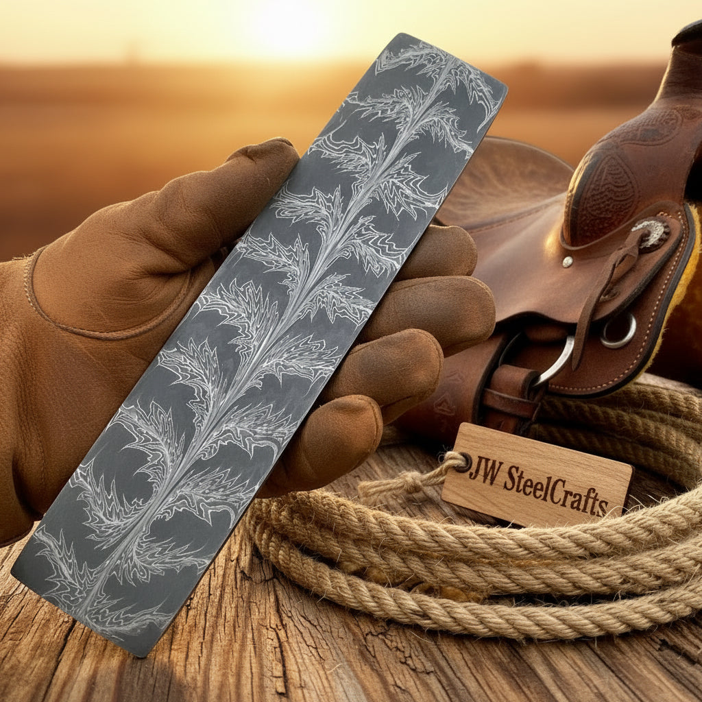 Frostleaf Damascus Billet 14" Handmade Feather Leaf Pattern