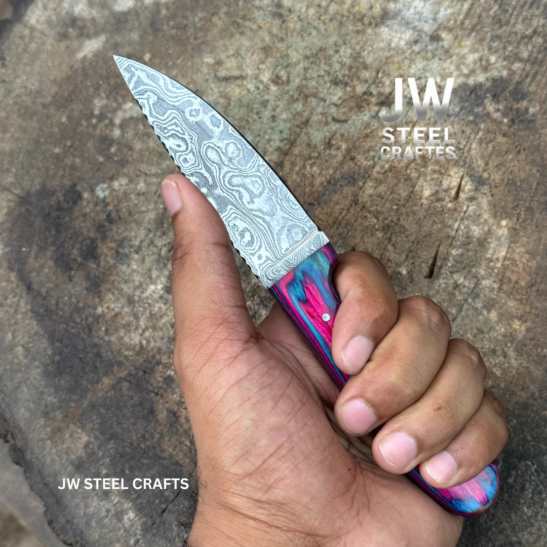 Twilight Resin Bushcraft Knife 8" Pink &amp; Blue Pakka Wood Handle | JW SteelCrafts