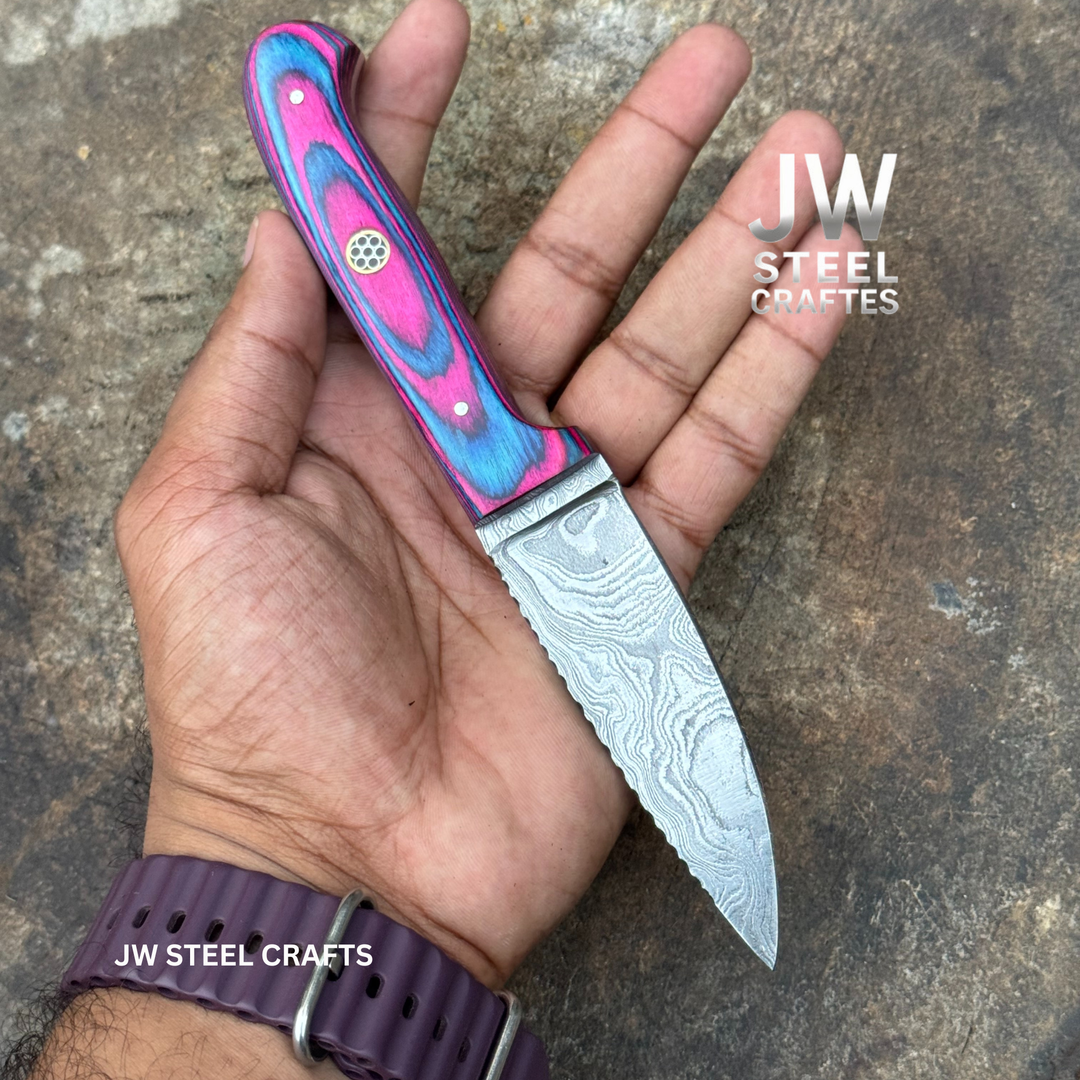 Twilight Resin Bushcraft Knife 8" Pink &amp; Blue Pakka Wood Handle | JW SteelCrafts