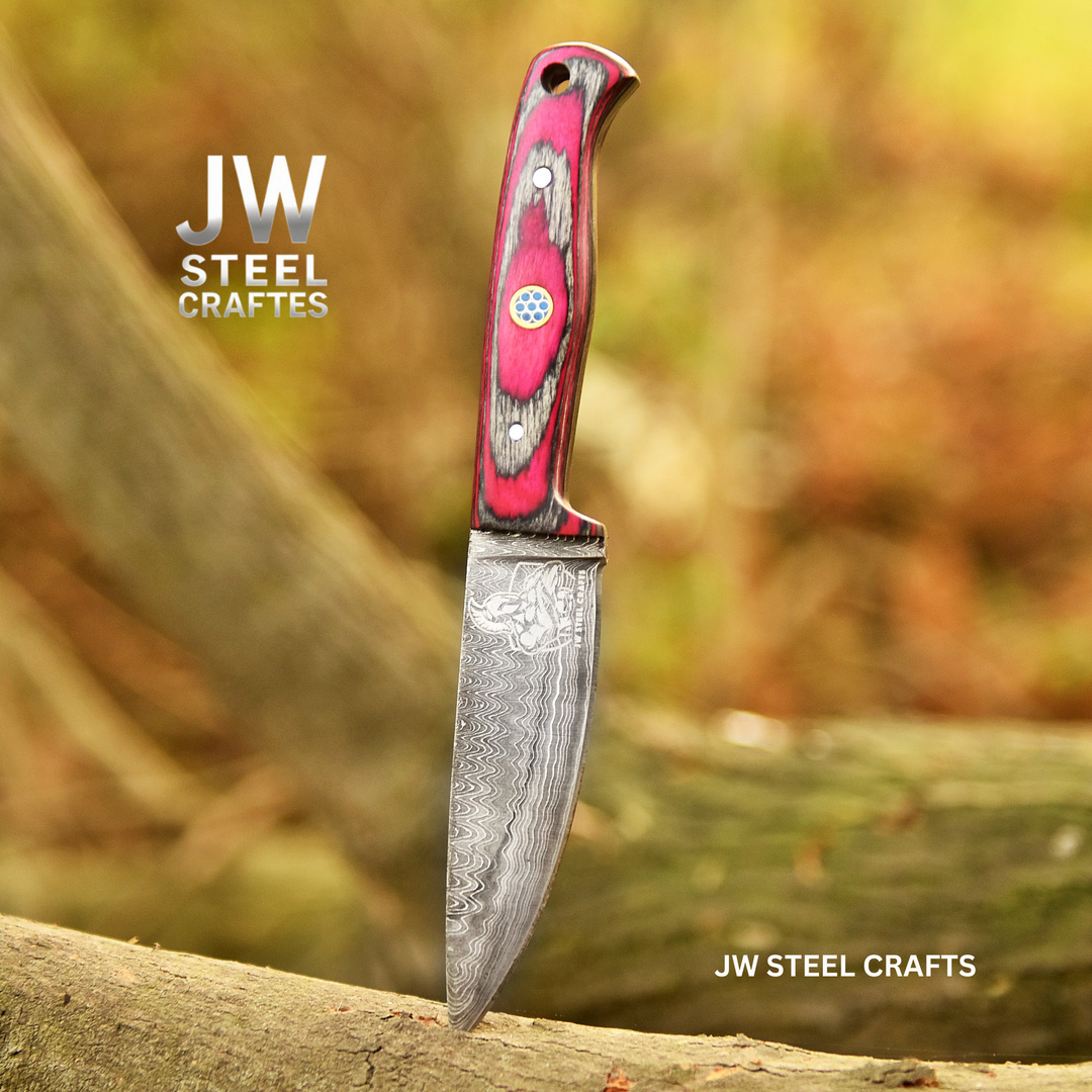 Twilight Resin Bushcraft Knife 8" Pink &amp; Blue Pakka Wood Handle | JW SteelCrafts