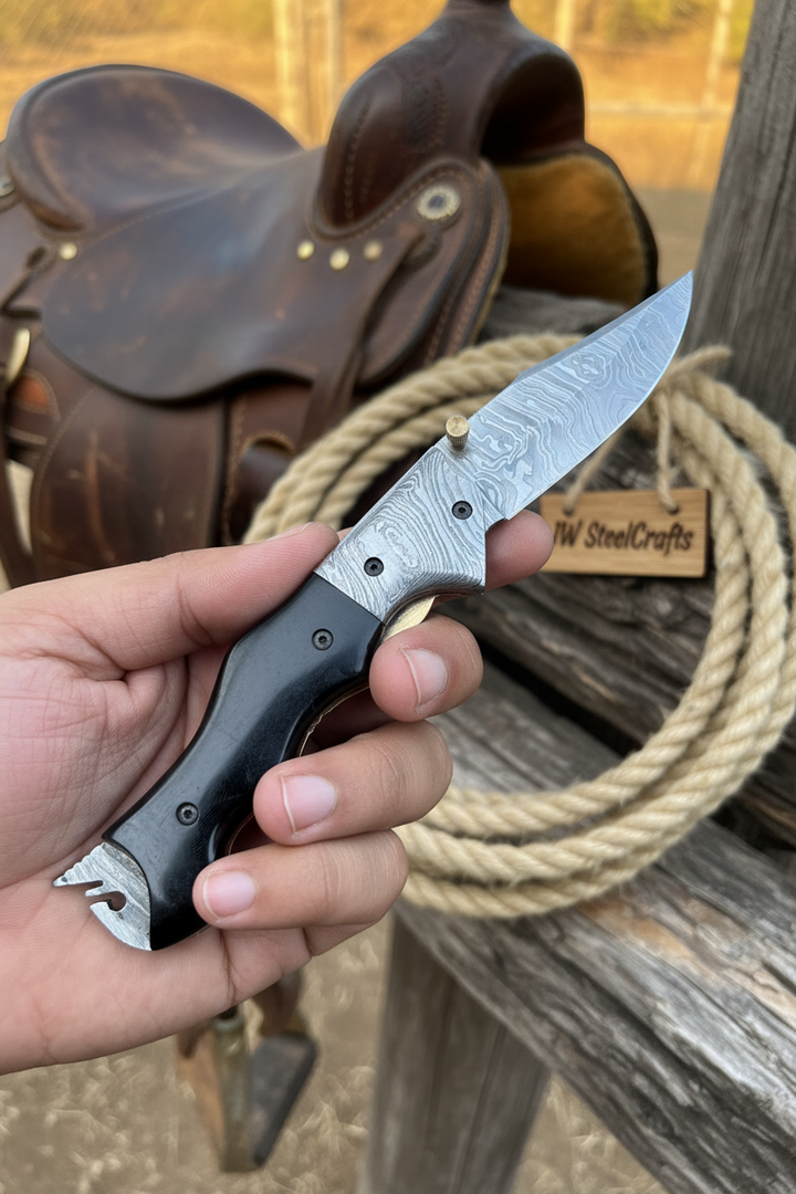 Ironclad Tanto Folder 8" Handmade High-Carbon Steel Micarta Handle