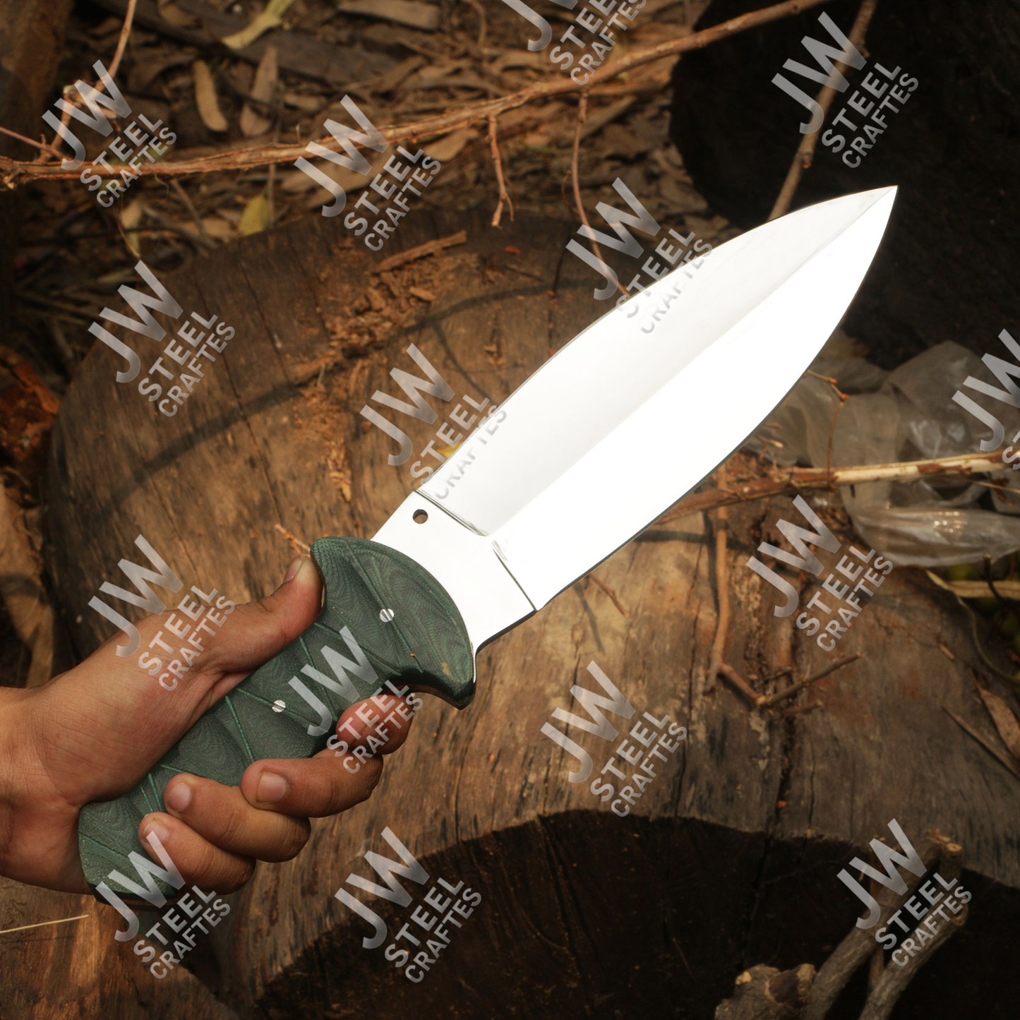 Hand Forged J2 Stainless Steel Dagger Knife with Micarta Handle | 13.5" Hunting Knife with Leather Sheath for Camping & EDC