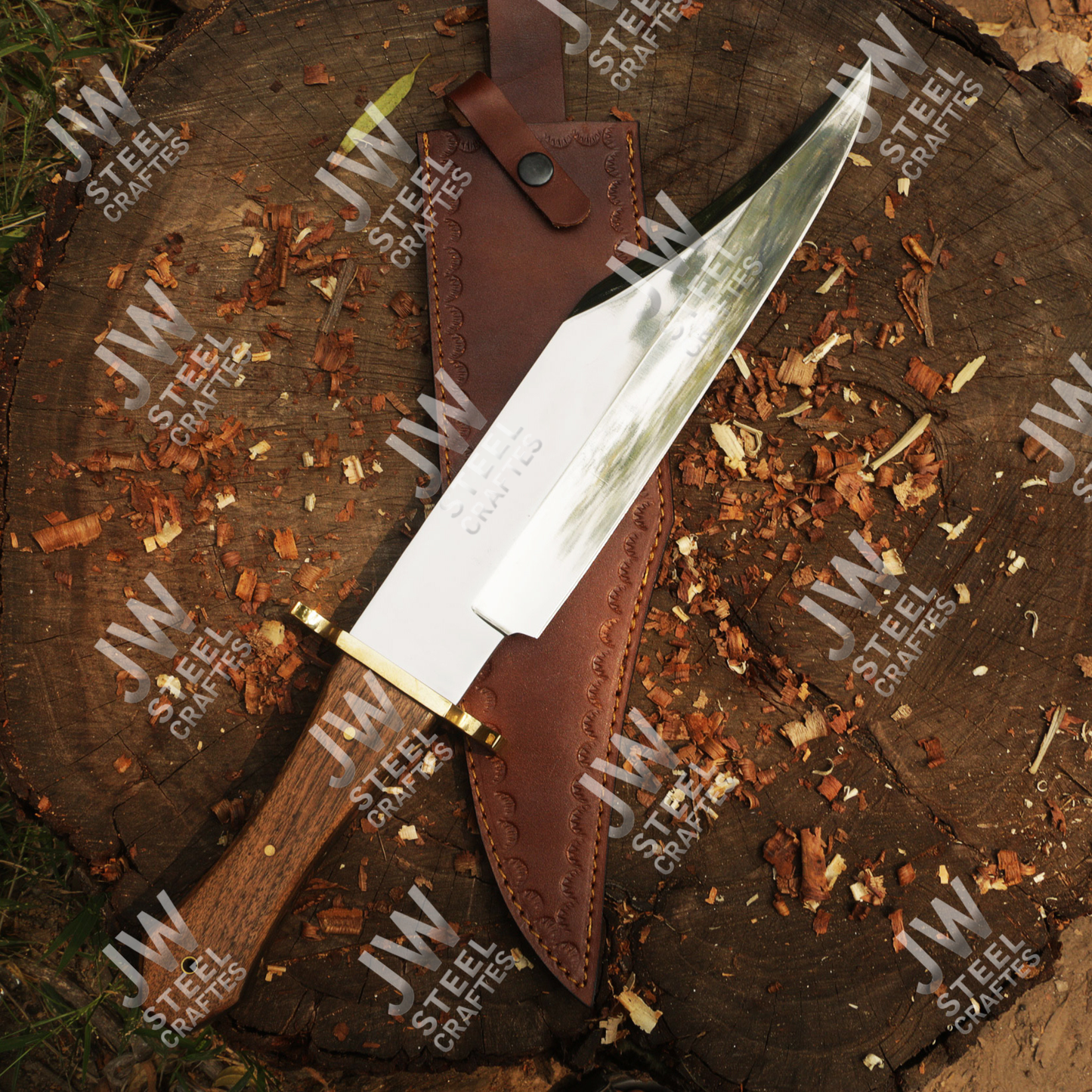 Hand Forged High Carbon Steel Bowie Knife with Rosewood Handle & Leather Sheath – 20" Hunting, Camping, Survival Knife