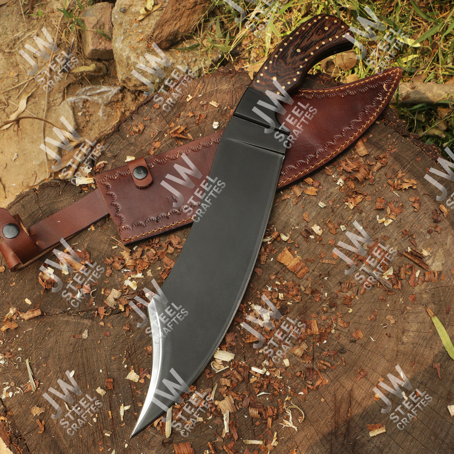 Hand Forged J2 Stainless Steel Skinner Knife with Blue Pakka Wood Handle & Leather Sheath – Hunting, Camping, Everyday Carry