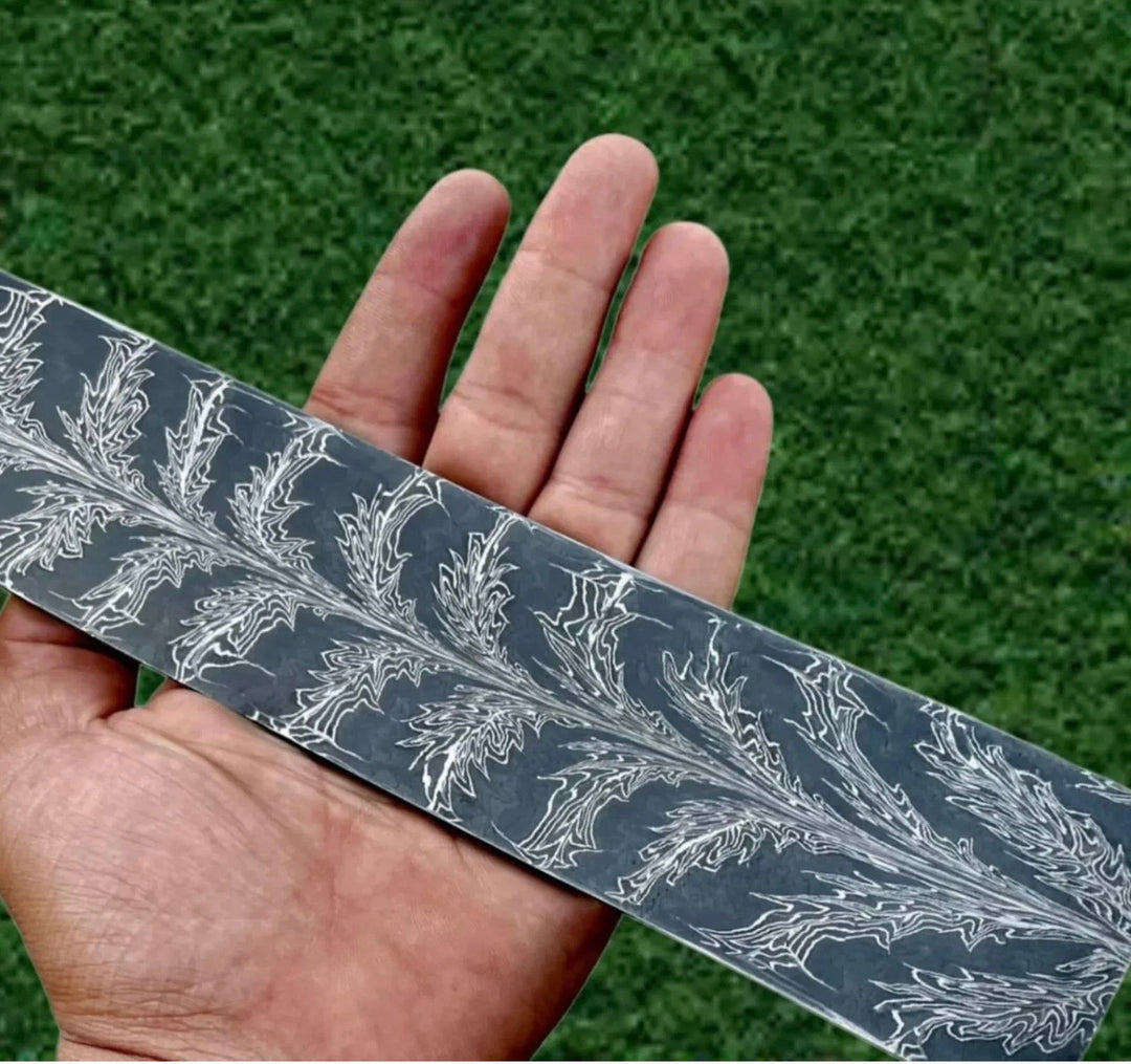 Frostleaf Damascus Billet 14" Handmade Feather Leaf Pattern
