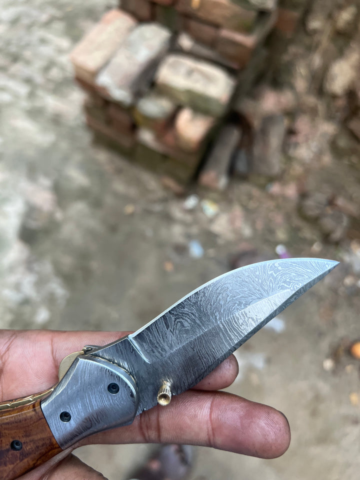 Dusty Trail Pocket Knife 7" Handmade Damascus Steel Folding Knife | JW Steelcrafts