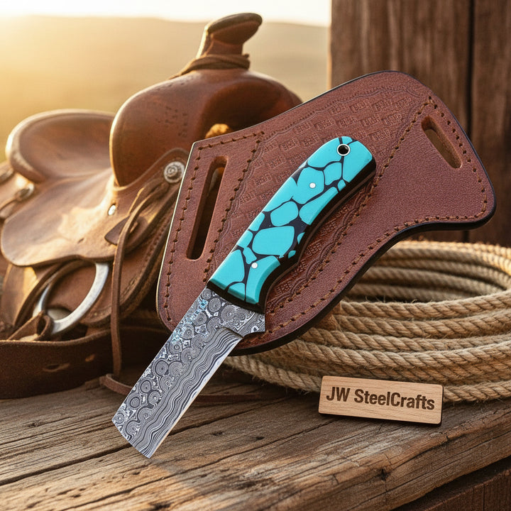 Mosaic Range Bull Cutter Knife 7" Handmade Turquoise Inlay Resin Handle