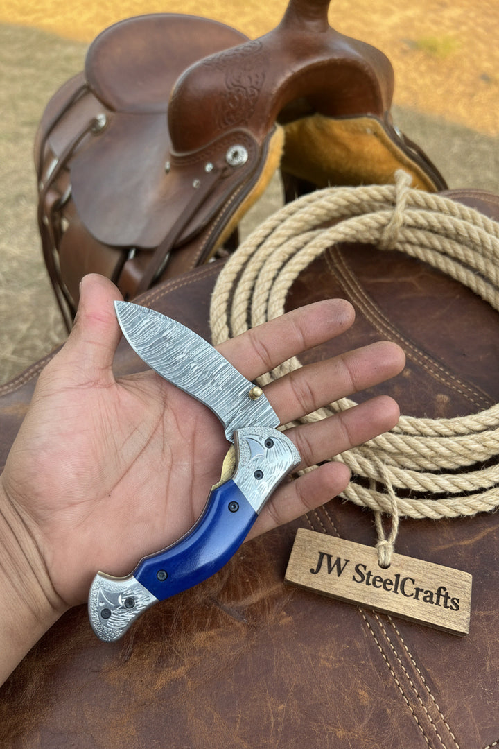 Walnut Hawkbill Folder 8" Handmade Walnut Wood Damascus Blade