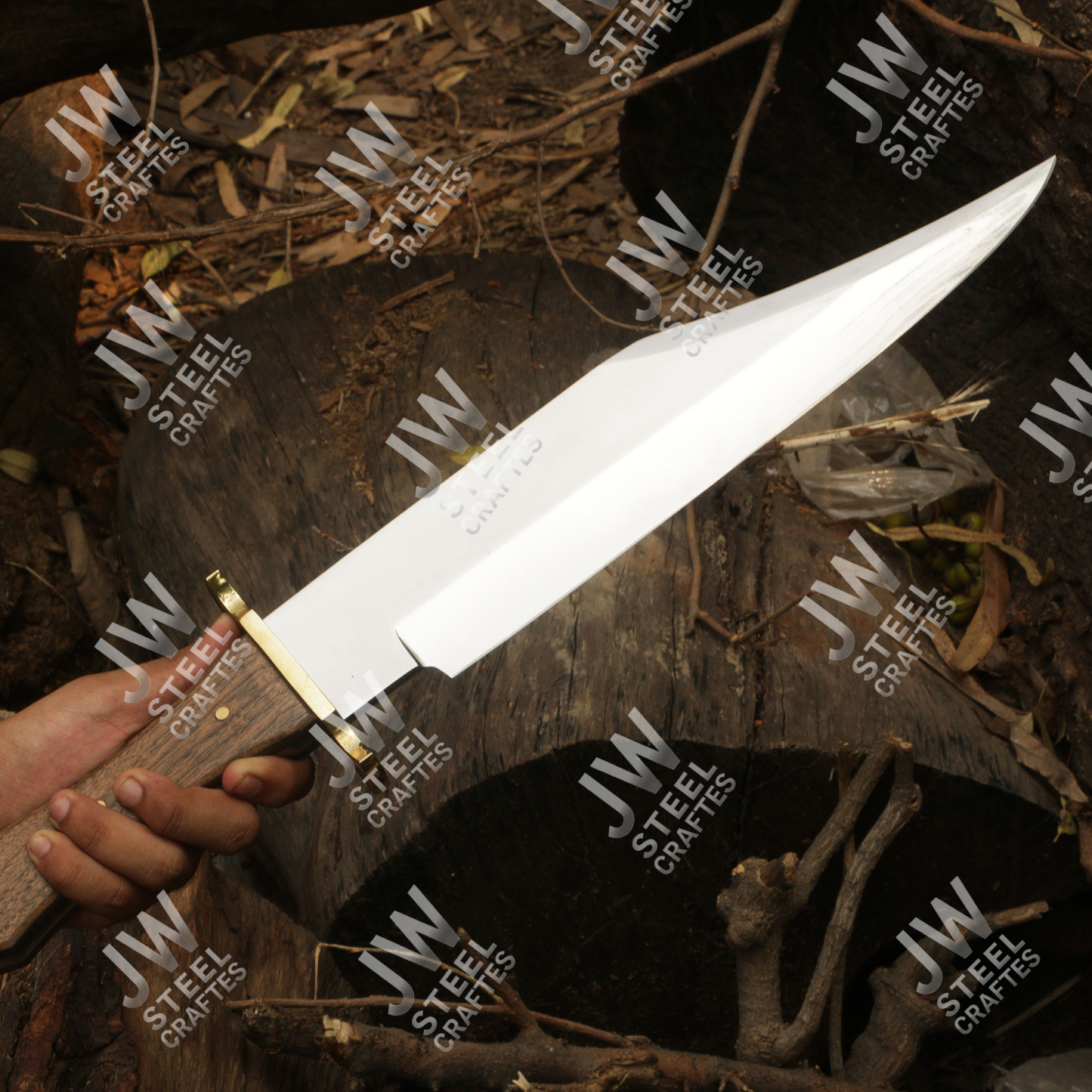 Hand Forged High Carbon Steel Bowie Knife with Rosewood Handle & Leather Sheath – 20" Hunting, Camping, Survival Knife