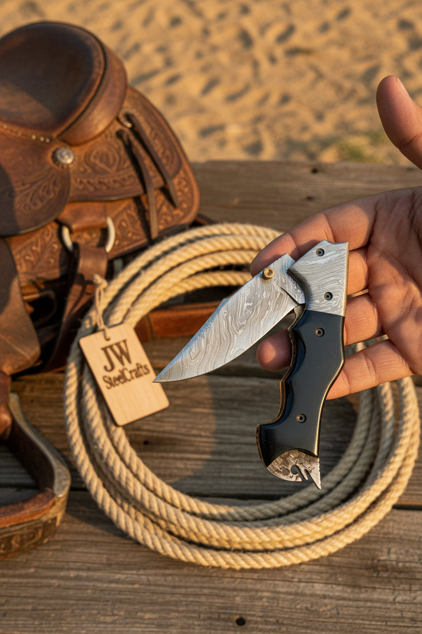 Ironclad Tanto Folder 8" Handmade High-Carbon Steel Micarta Handle