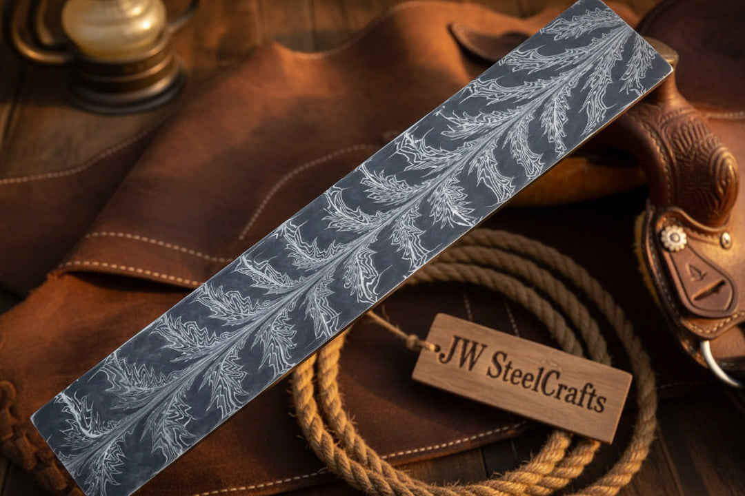 Frostleaf Damascus Billet 14" Handmade Feather Leaf Pattern