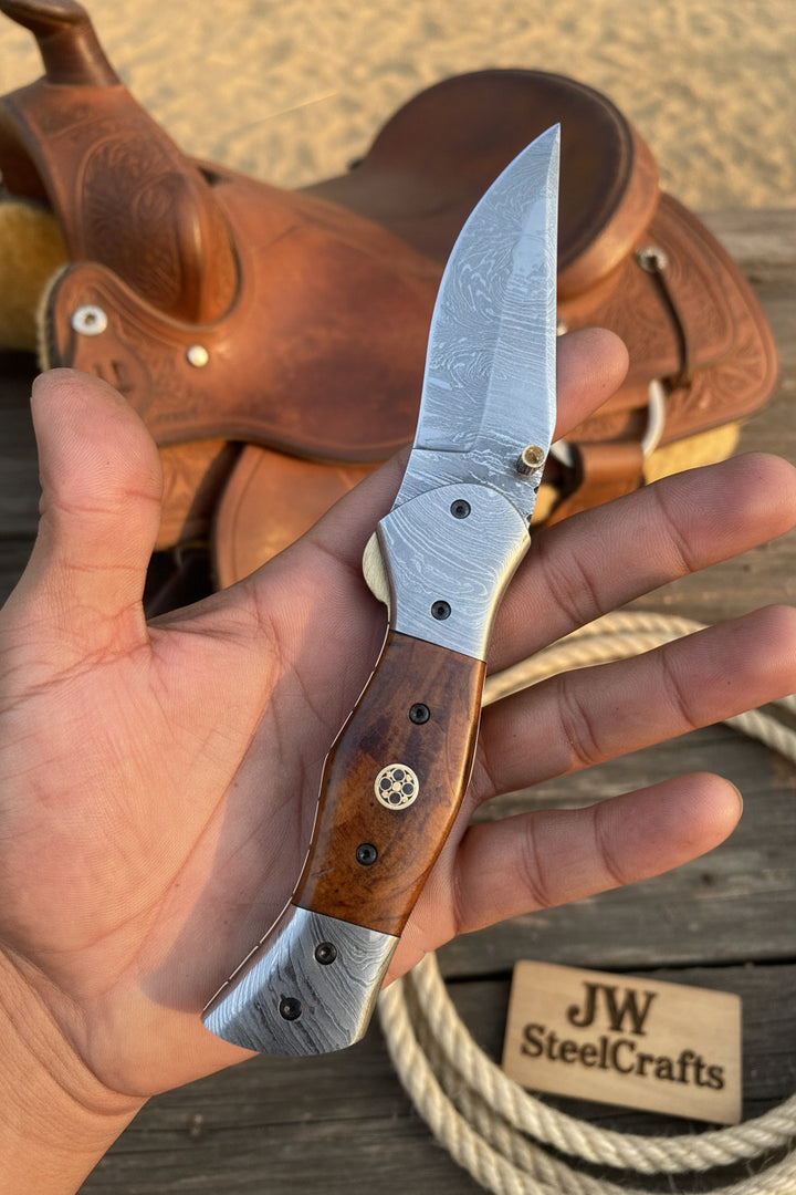 Dusty Trail Pocket Knife 7" Handmade Damascus Steel Folding Knife | JW Steelcrafts