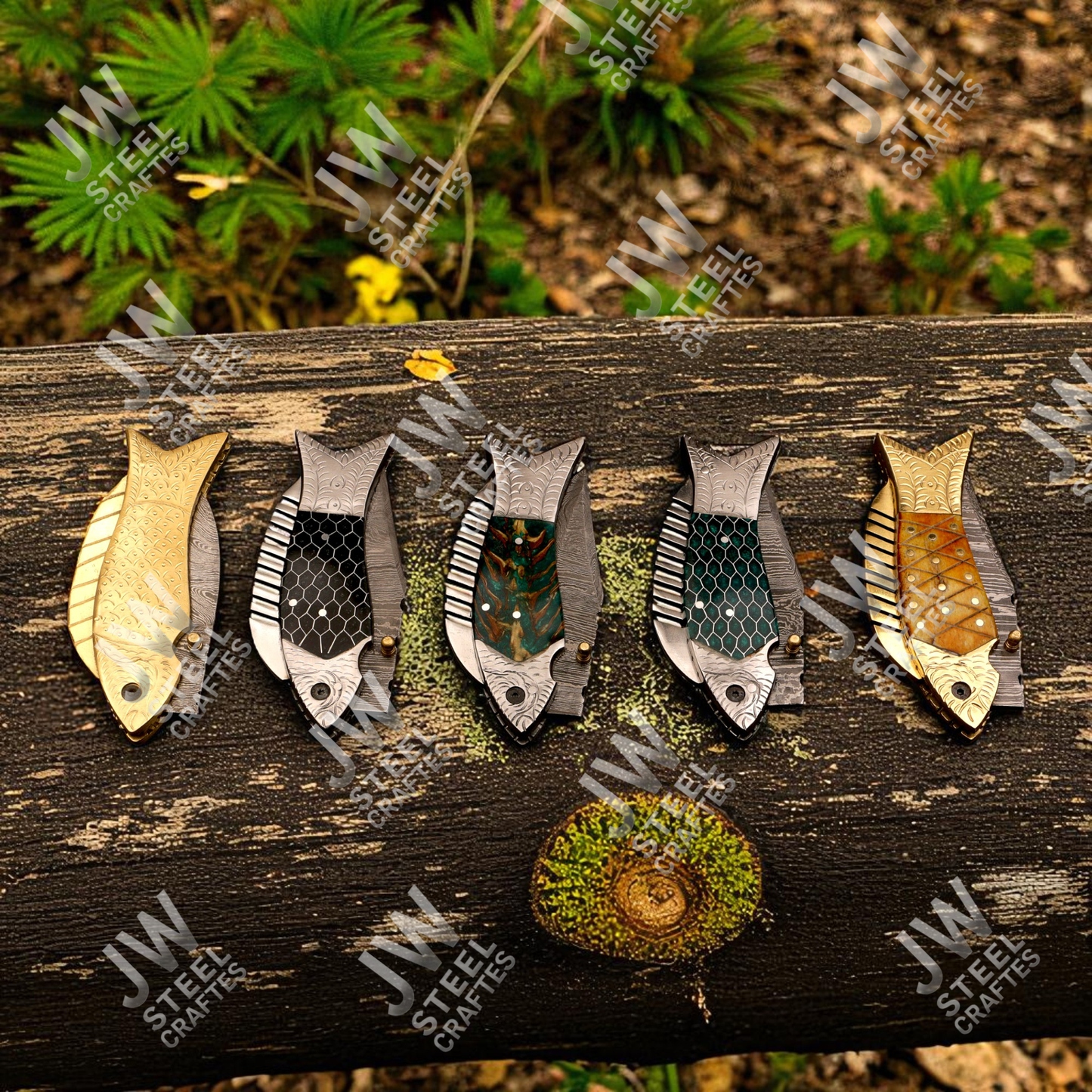 Handmade Fish Folding Knife – Damascus Steel Blade with Unique Handle