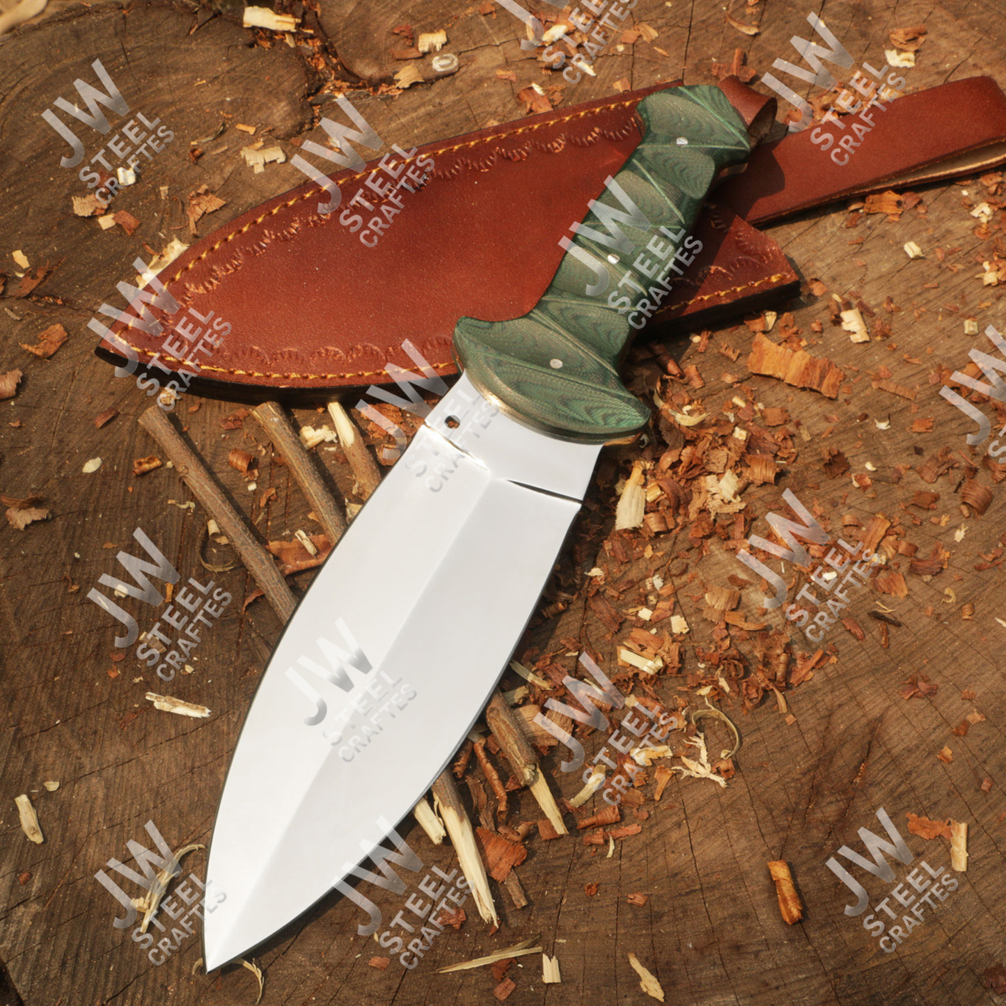 Hand Forged J2 Stainless Steel Dagger Knife with Micarta Handle | 13.5" Hunting Knife with Leather Sheath for Camping & EDC