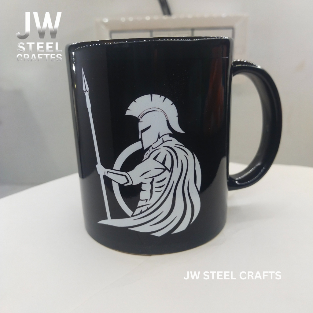 Black Ceramic Mug with Mythic-Inspired Art Design – Handmade Coffee Cup | JW Steel Crafts