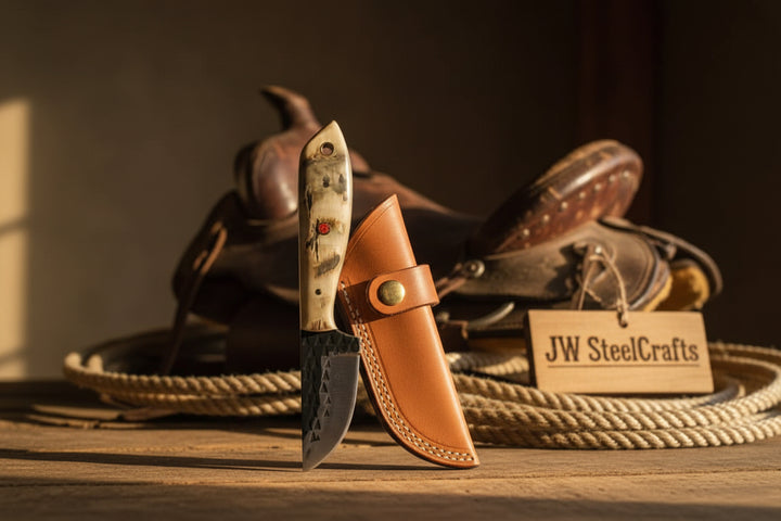 Ivory Grip Tracker Knife 8" Handmade Carbon Steel Caper Blade with Stag Horn Handle
