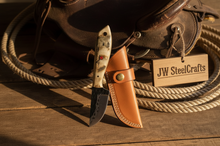 Ivory Grip Tracker Knife 8" Handmade Carbon Steel Caper Blade with Stag Horn Handle