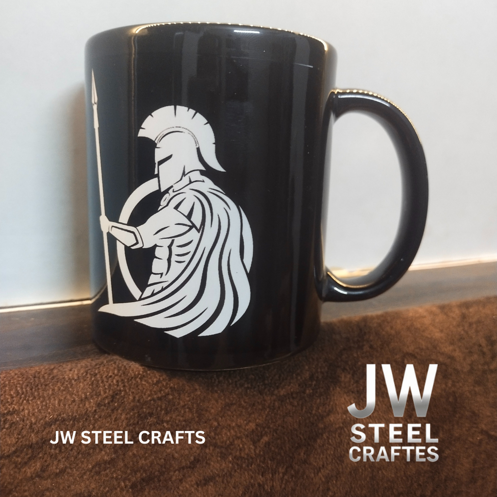 Black Ceramic Mug with Mythic-Inspired Art Design – Handmade Coffee Cup | JW Steel Crafts