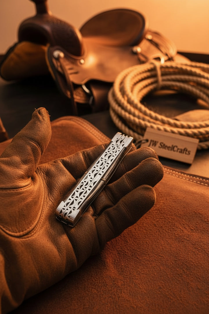 Stars and Stripes Trapper Folding Jack Knife 7" Handmade Damascus with Resin Handle