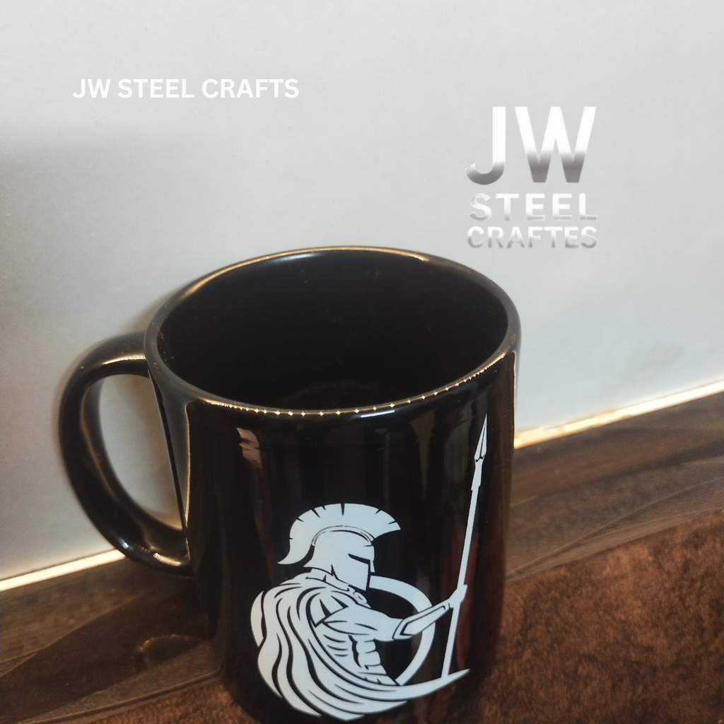 Black Ceramic Mug with Mythic-Inspired Art Design – Handmade Coffee Cup | JW Steel Crafts
