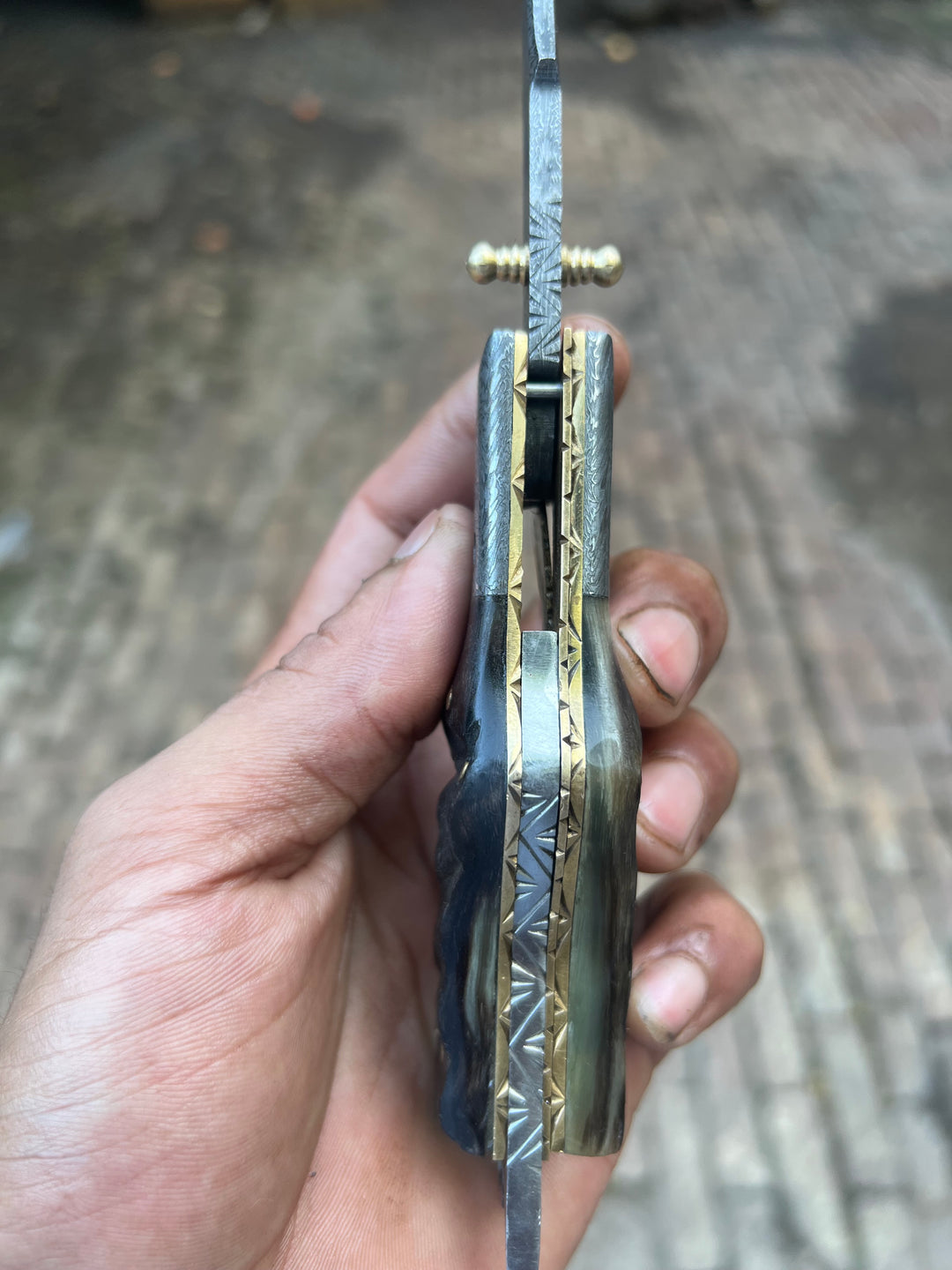 Pearlridge Damascus Folder 7" Handmade Mother of Pearl Lock Back