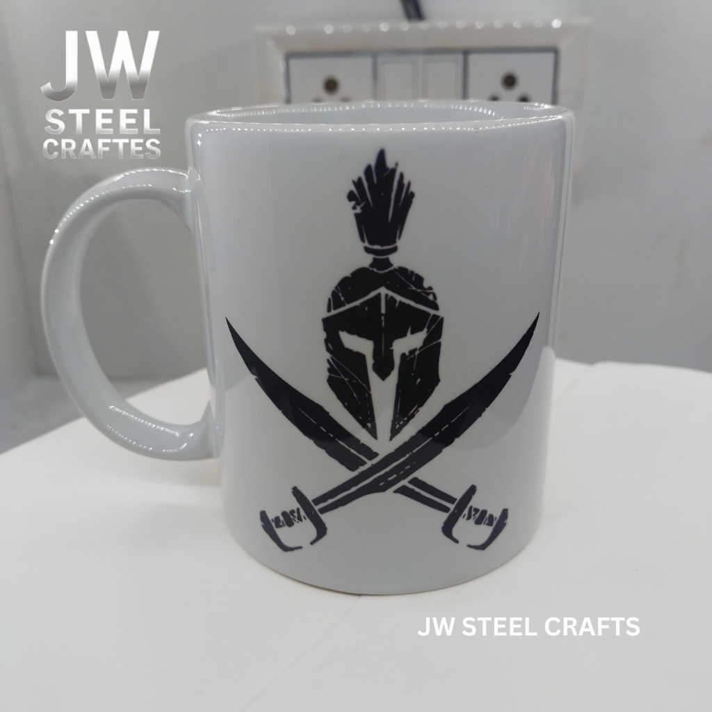 White Ceramic Mug with Heritage Art Print – Handcrafted Coffee Cup | JW Steel Crafts