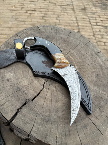 Handmade Custom Damascus Karambit Knife.