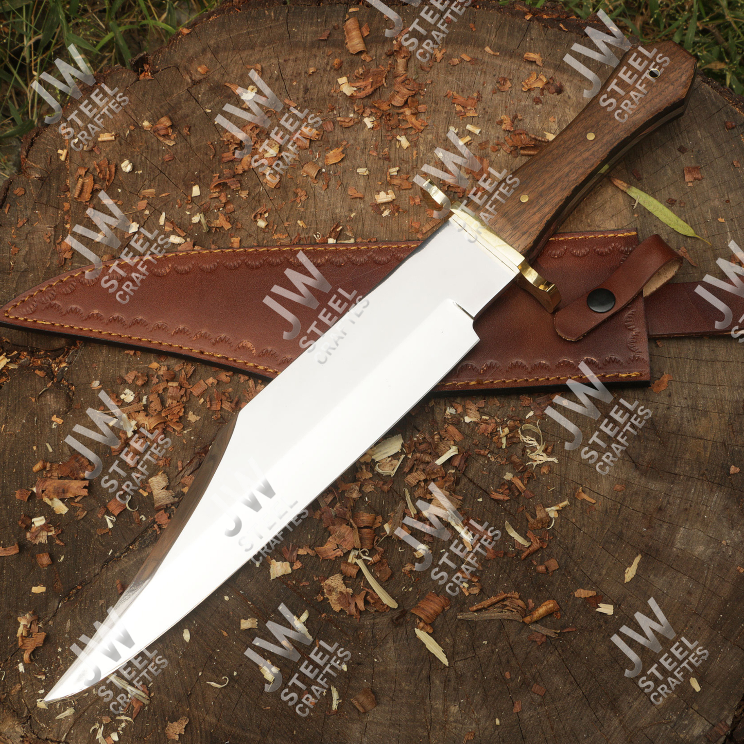 Hand Forged High Carbon Steel Bowie Knife with Rosewood Handle & Leather Sheath – 20" Hunting, Camping, Survival Knife