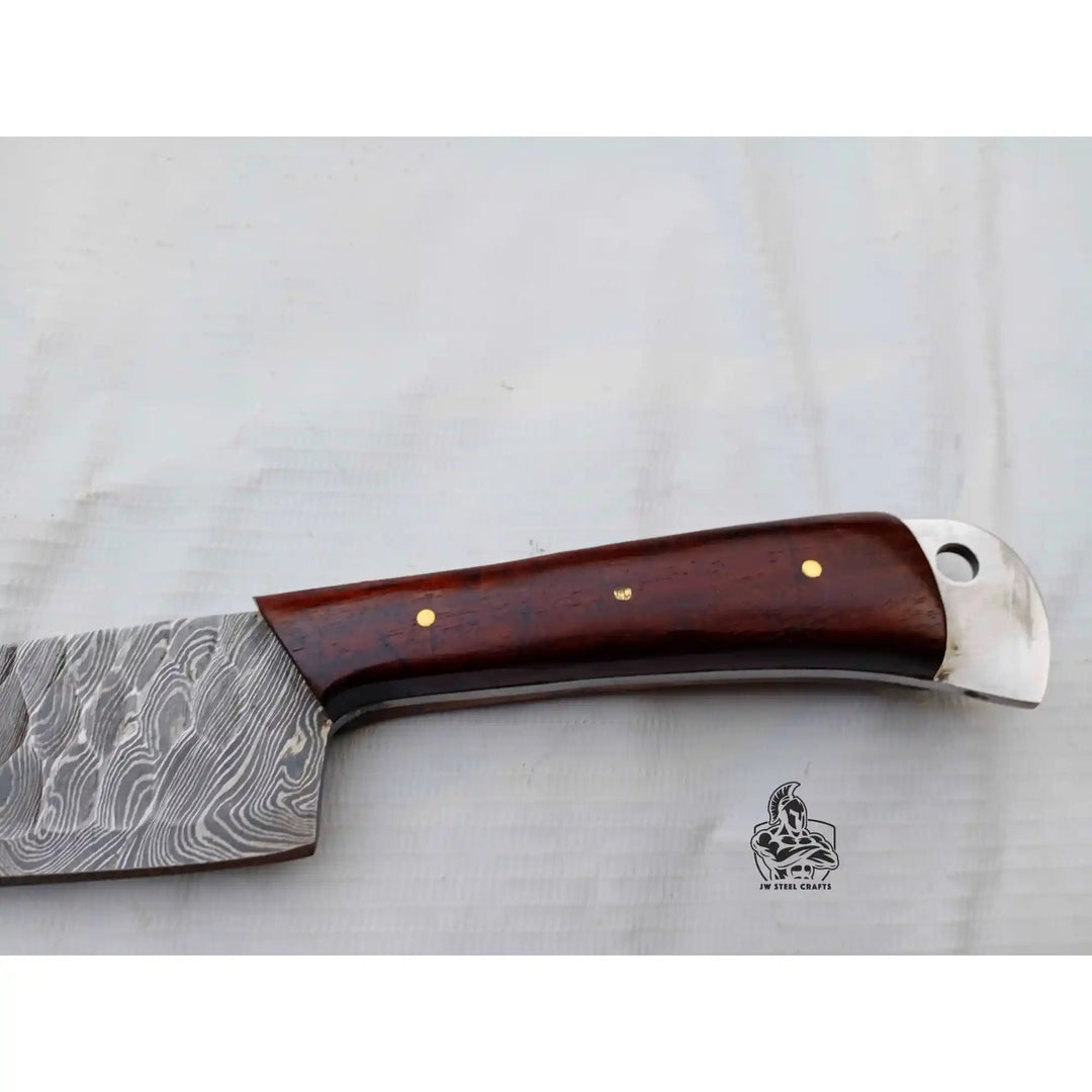 7 - Inch Chef Knife — Hammered Pattern Damascus Blade with Rosewood Handle (12 - Inch Overall, Hand - Forged) handmade Damascus Steel Chef Knives by JW SteelCrafts