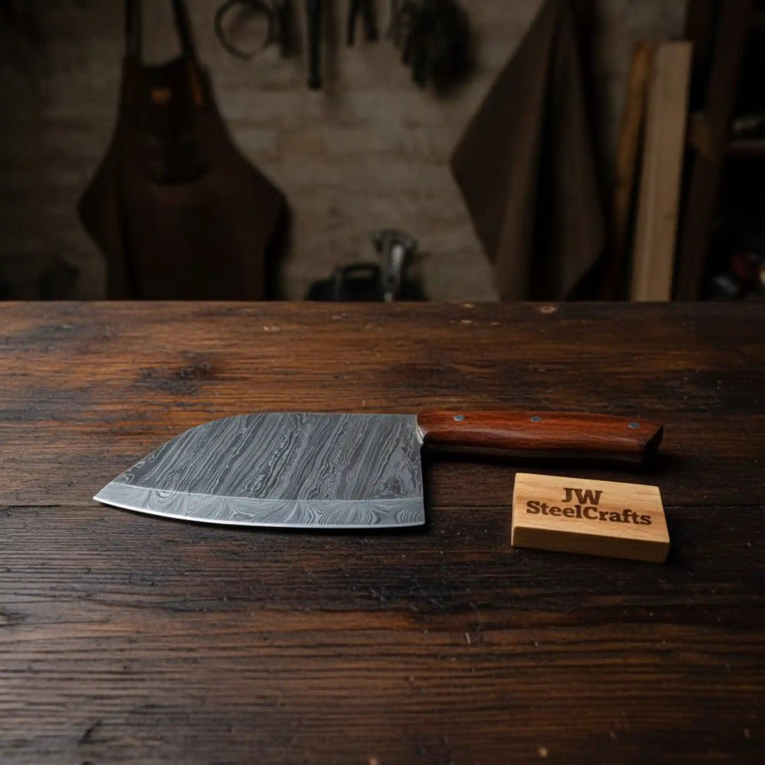 Hand-Forged 7-Inch Damascus Cleaver Knife with Rosewood Handle (12-Inch Overall) handmade Cleaver Knives